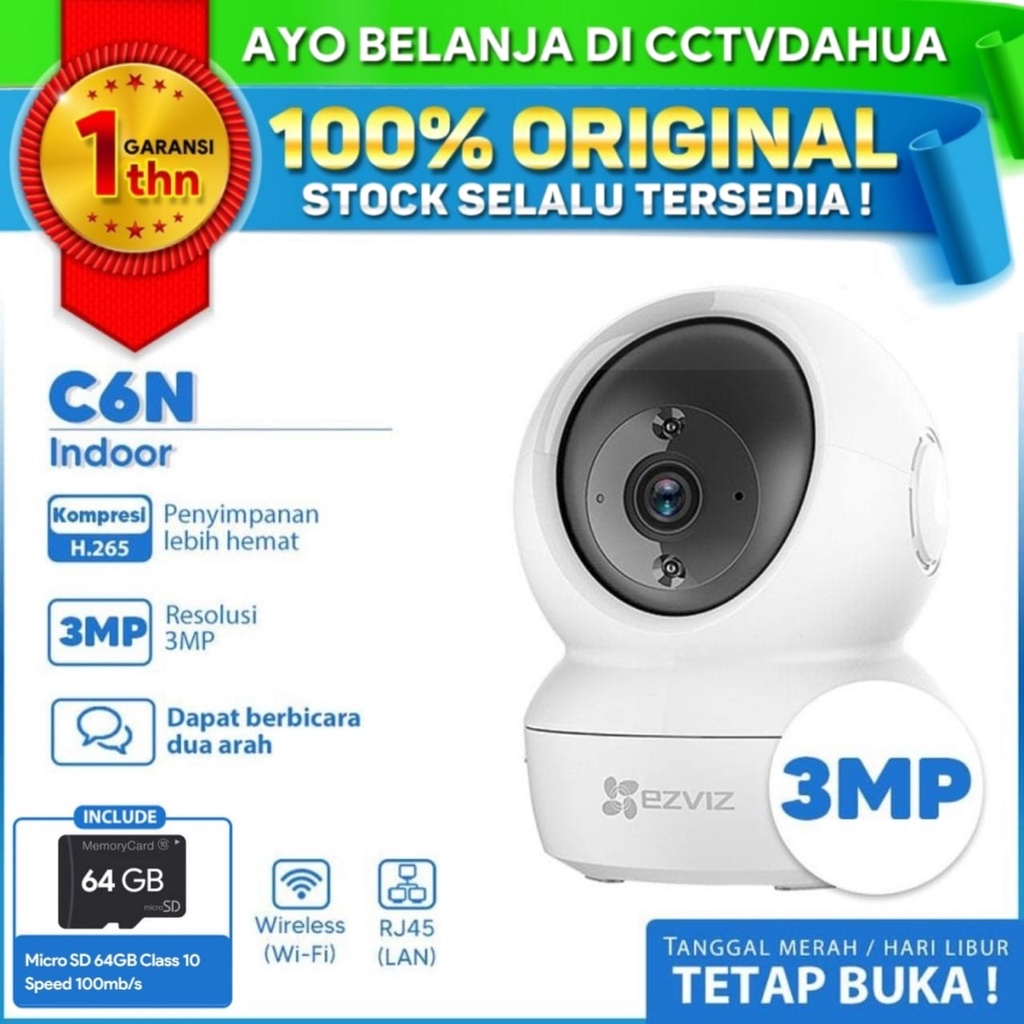 EZVIZ C6N 3MP 2K FREE MICRO SD 64GB CCTV SMART IP GARANSI RESMI INDO