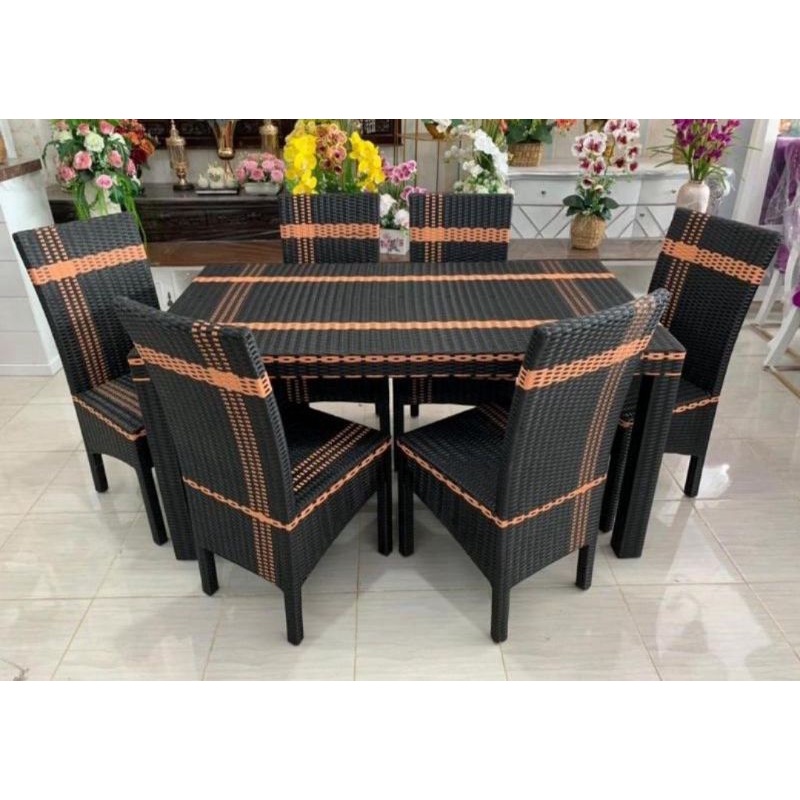 Meja Makan Rotan Sintesis Kursi 6