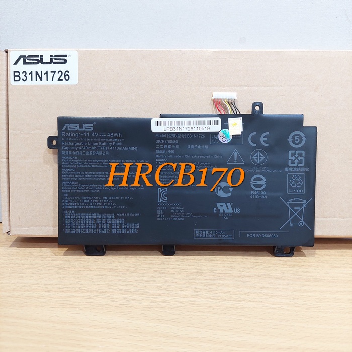 Baterai Laptop Asus G531. FX504 FX504G. FX505 FX505D FX80 ( B31N1726 )-HRCB