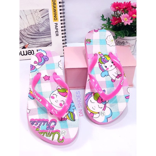 Sandal Anak Perempuan Sandal Jepit Flat Anak Karakter Unicorn Pink Tosca Juice Murah Lucu