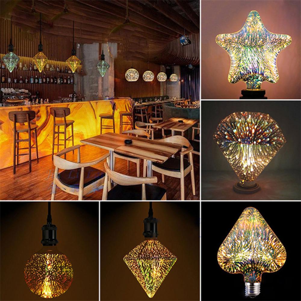 Timekey 3D Colorful Vintage Fireworks LED Edison Lampu Bohlam E27 Socket 220V Bohlam Dekorasi Vintage ST64 G95 A60 Natal Lampu LED R8T2