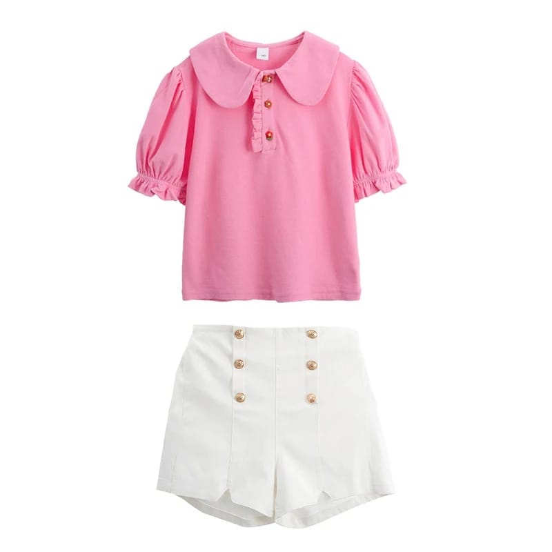 BAJUKIDDIE YUA SET PINK BAJU SETELAN ANAK CEWEK FASHION KOREA IMPORT STYLISH