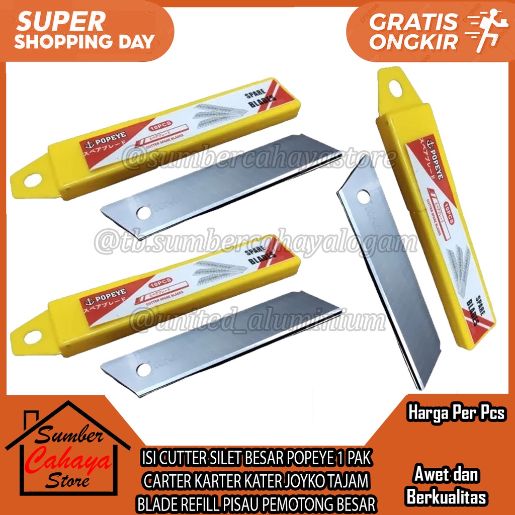 Jual Isi Cutter Silet Besar Popeye Pak Carter Karter Kater Joyko Tajam Blade Refill Pisau