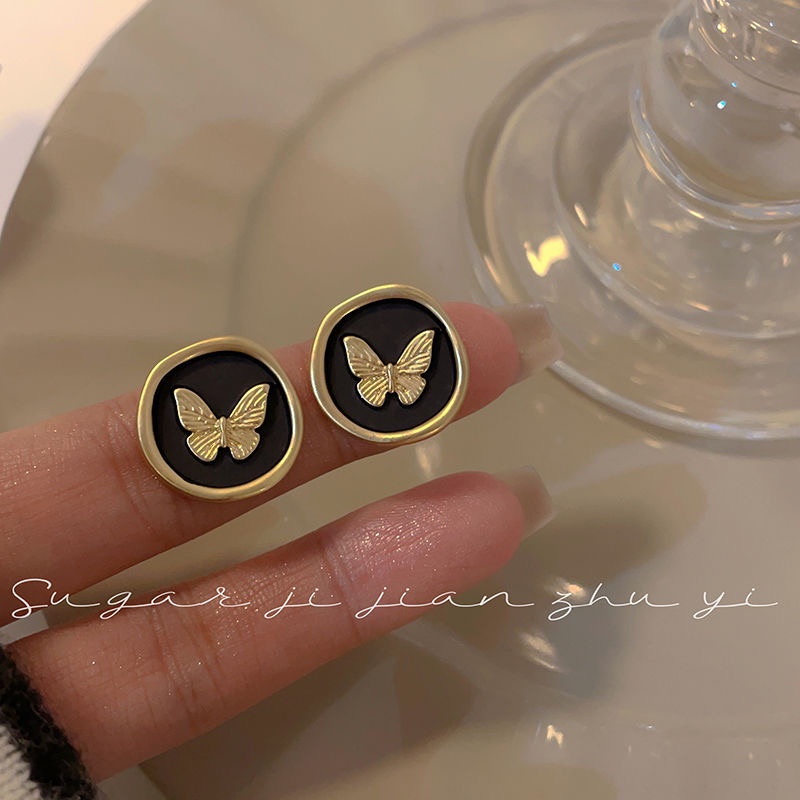 YEEZII Anting Kupu-Kupu Vintage Anting Bulat Elegan Tidak Teratur Untuk Aksesoris Wanita