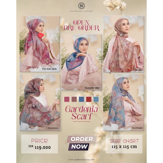 GARDENIA SCRAF PREMIUM BY NADHEERA LUXURY/SCRAF MOTIF BUNGA/JILBAB SCRAF/SEGIEMPAT MOTIF