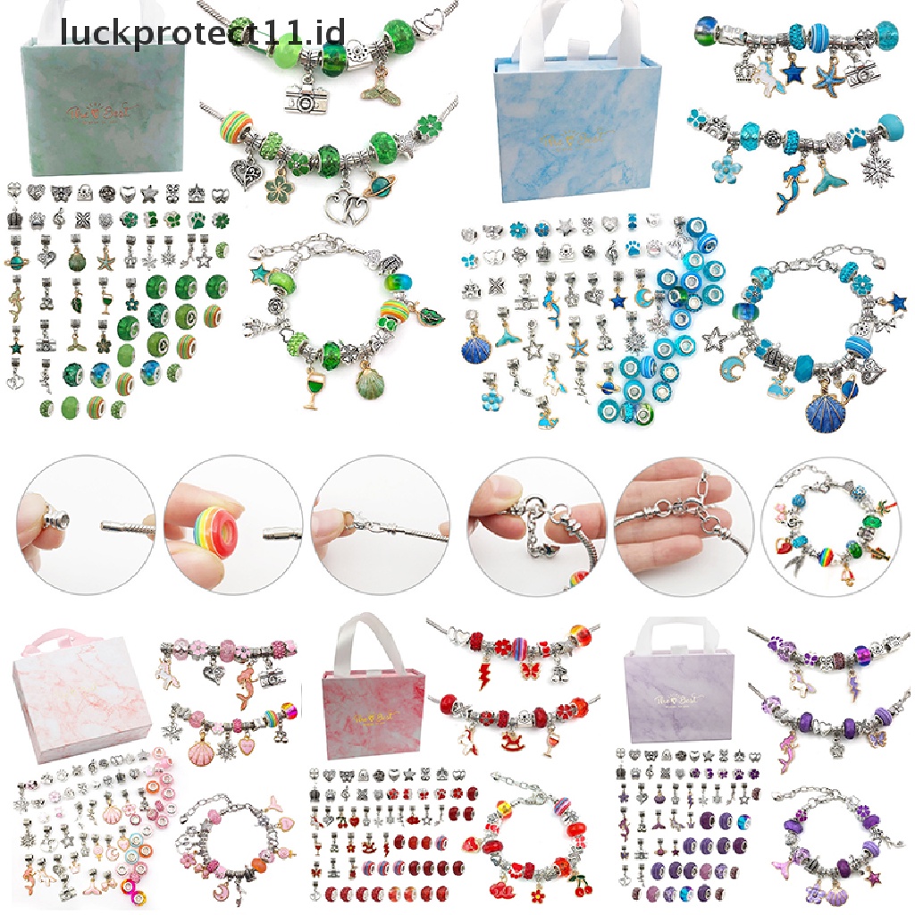 /Fashion Hot// Fashion// 64pcs DIY Charm Gelang Kotak Hadiah Perhiasan Membuat Kit Dengan Manik-Manik Ch Liontin.