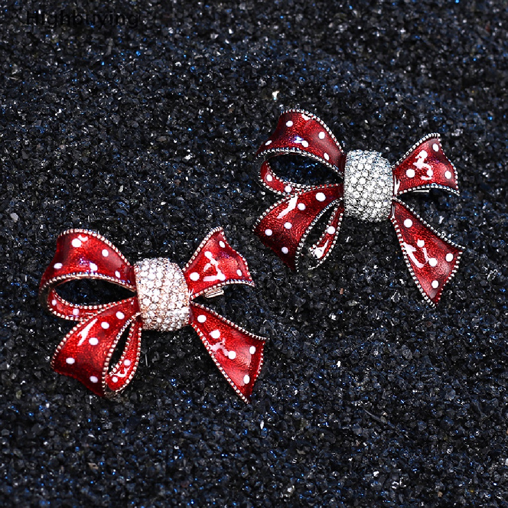 Hbid Merah Bow Ikatan Simpul Berlian Imitasi Kristal Enamel Bros Pin Untuk Wanita Fashion Perhiasan Jas Mantel Aksesoris Glory