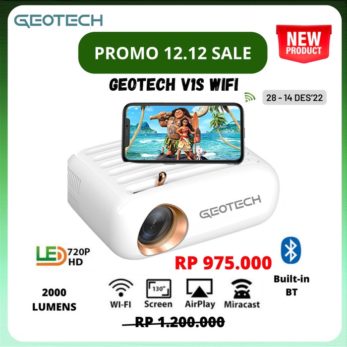 Mini Proyektor Geotech V1S Projector Mini Led With Bluetooth 2000Lumen