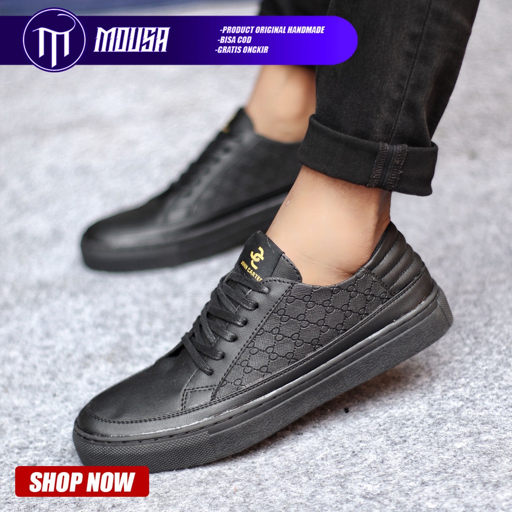 Sepatu Sneakers Casual Pria Kulit Pu Kerja Hitam Mousa Jc Gio