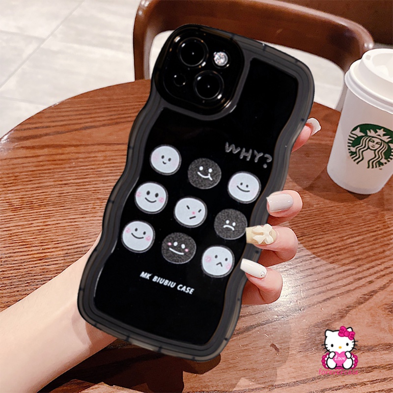 IPHONE Case Pasangan Cocok Untuk Iphone6 6s 78 Plus 12 11 13 14 Pro Max 14Plus XR X XS Max SE 2020motif Lucu Kartun Lucu Ekspresi Smiley Lembut TPU Bergelombang Penutup Tepi