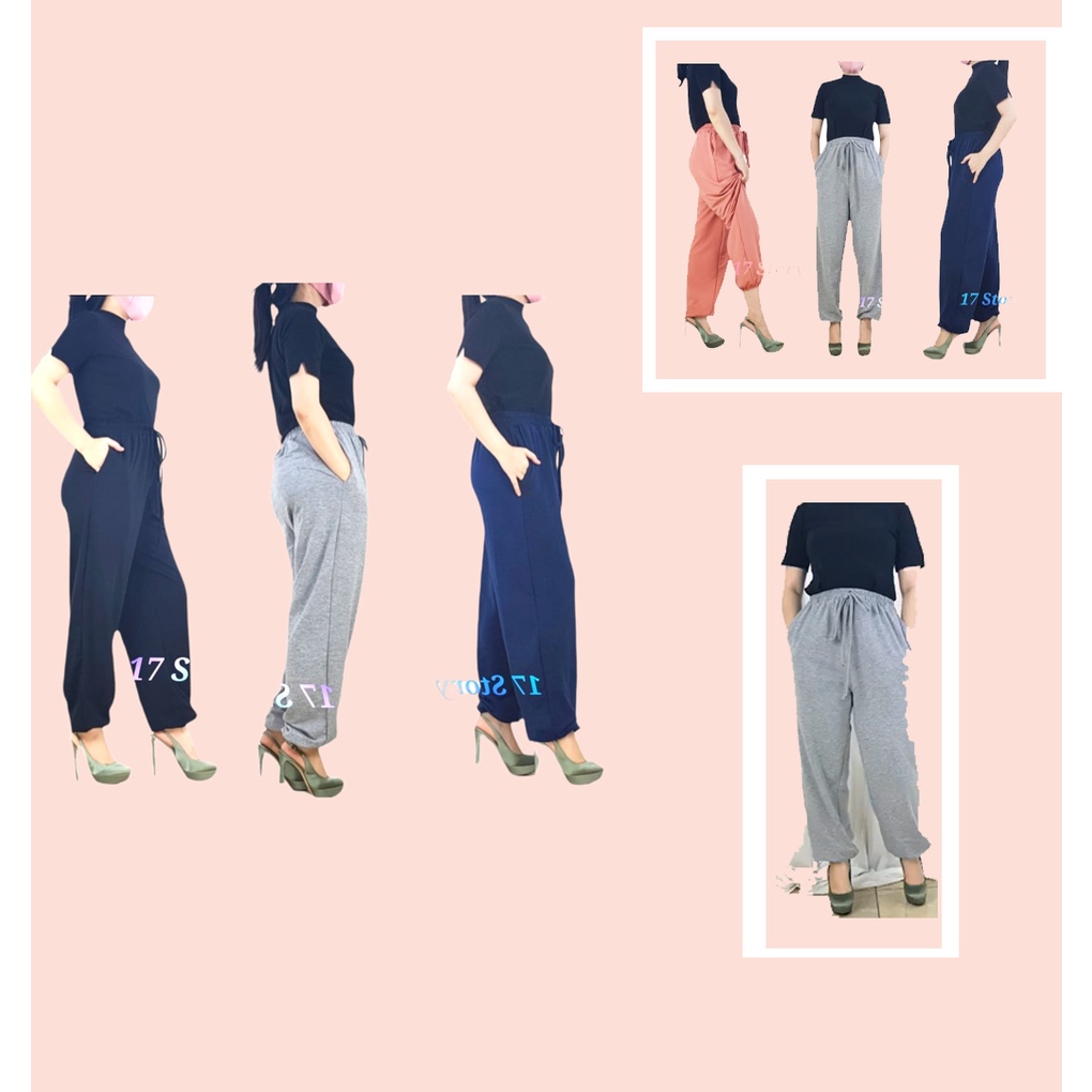 Jogger Pants Putih Wanita Premium Bahan Tebal Adem