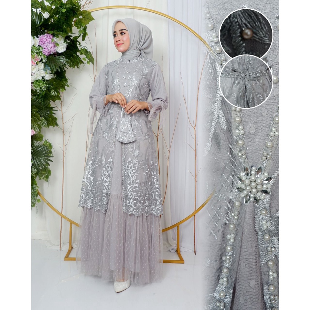 Permata Olshop / Gamis Kebaya Naima NK / Kebaya Gamis Modern Brukat Payet Premium / Gamis Modern / Gamis Pesta  Mewah