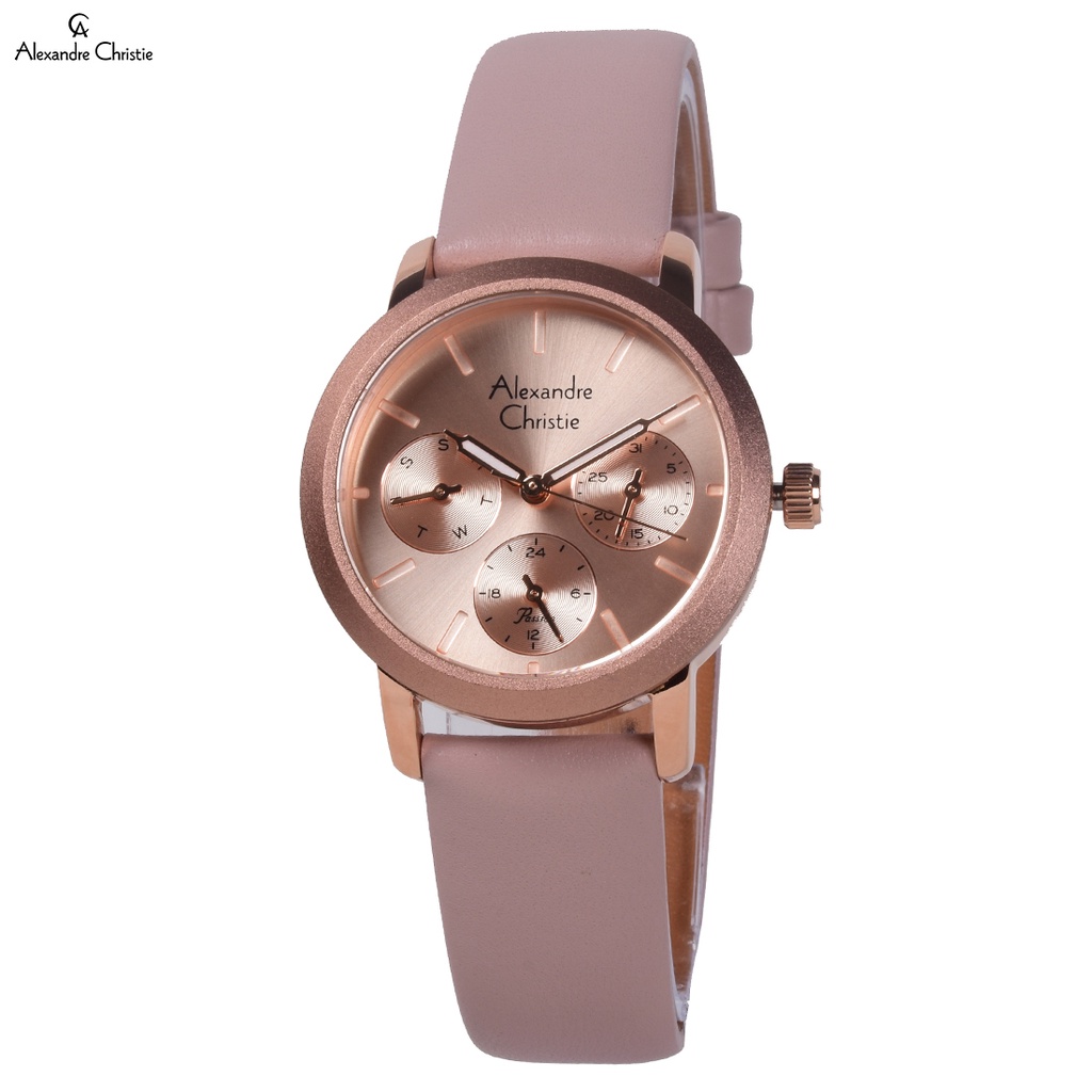 Alexandre Christie 2A25 BFLRGLNPN - Jam Tangan Chronograph Wanita - Rosegold - Pink Leather Strap