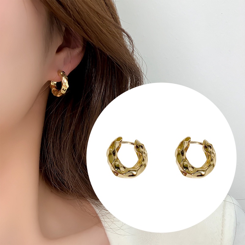 Vintage Warna Dingin Logam Tebal Berlebihan Anting Hoops Gelombang Tidak Teratur Ringkas Geometri Hoop Earrings Untuk Wanita Gadis