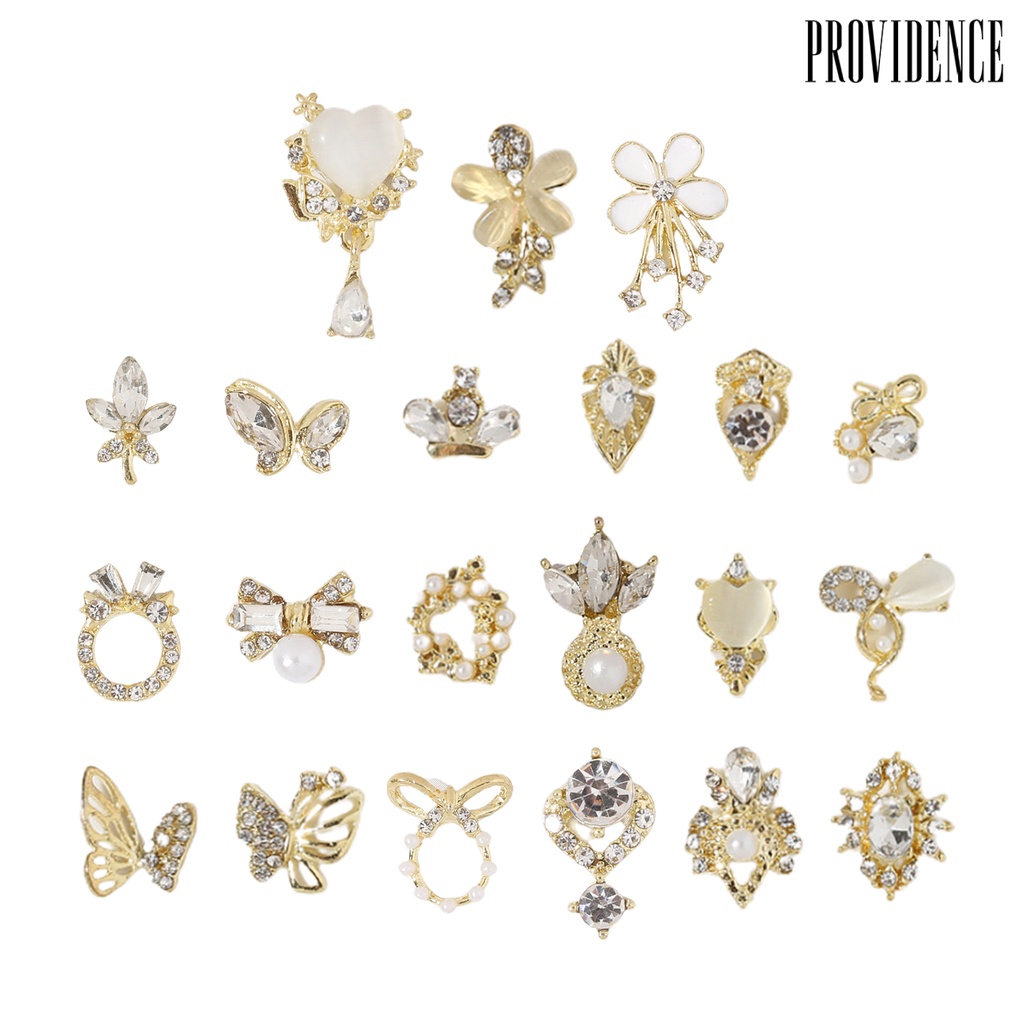 Providence 10Pcs Manicure Decor Tiga Dimensi Bersinar Mempesona Efek Visual DIY Alloy Butterfly Heart Water Drop Garland Nail Charm Nail Salon Supply