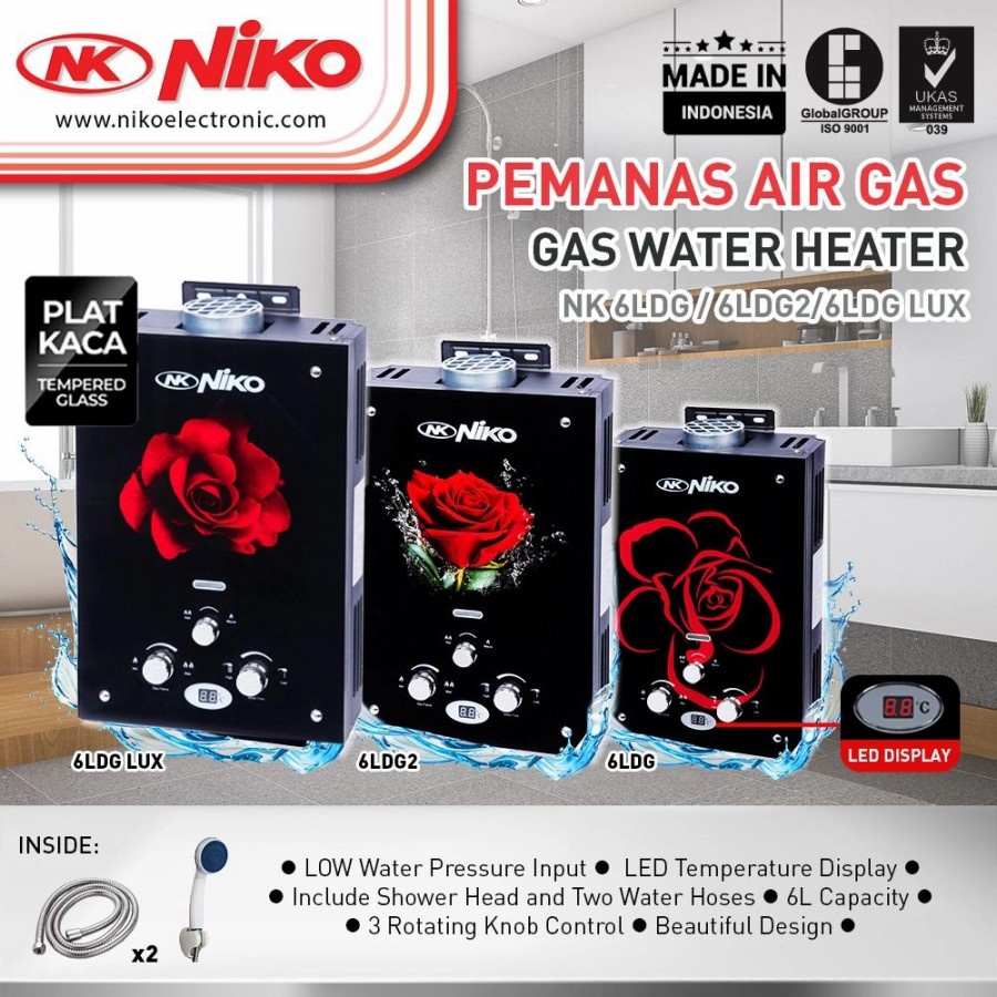 NIKO WATER HEATER LED KACA GAS 6LDG/6LDG2/LDGLUX