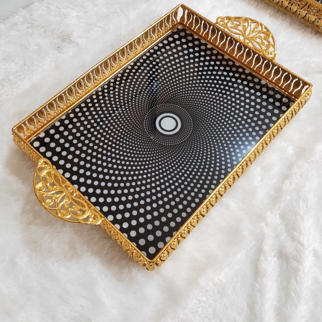 Nampan Segiempat Kaca Elegan Modern / Nampan Pernikahan / Hiasan Nampan Kaca