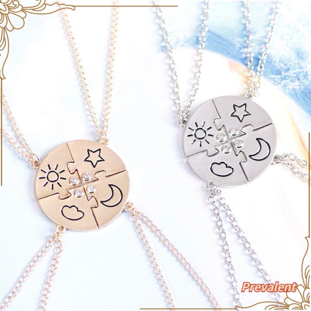 Preva 4biji Set Persahabatan Kalung Fashion Pria Wanita Hias Berlian Imitasi Jahitan Matahari Bulan Awan Bintang