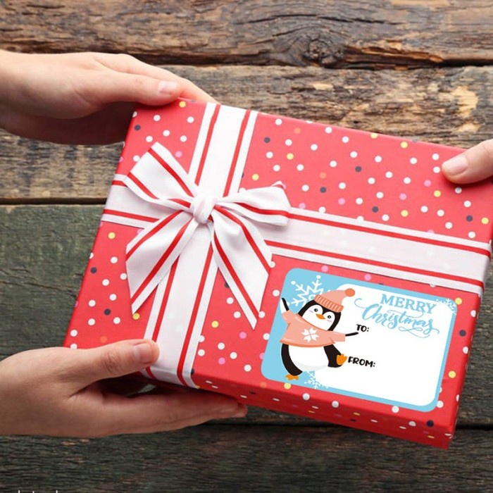 250pc xmas sticker label tempelan bingkisan kado natal 7.5x5cm - hiasan natal