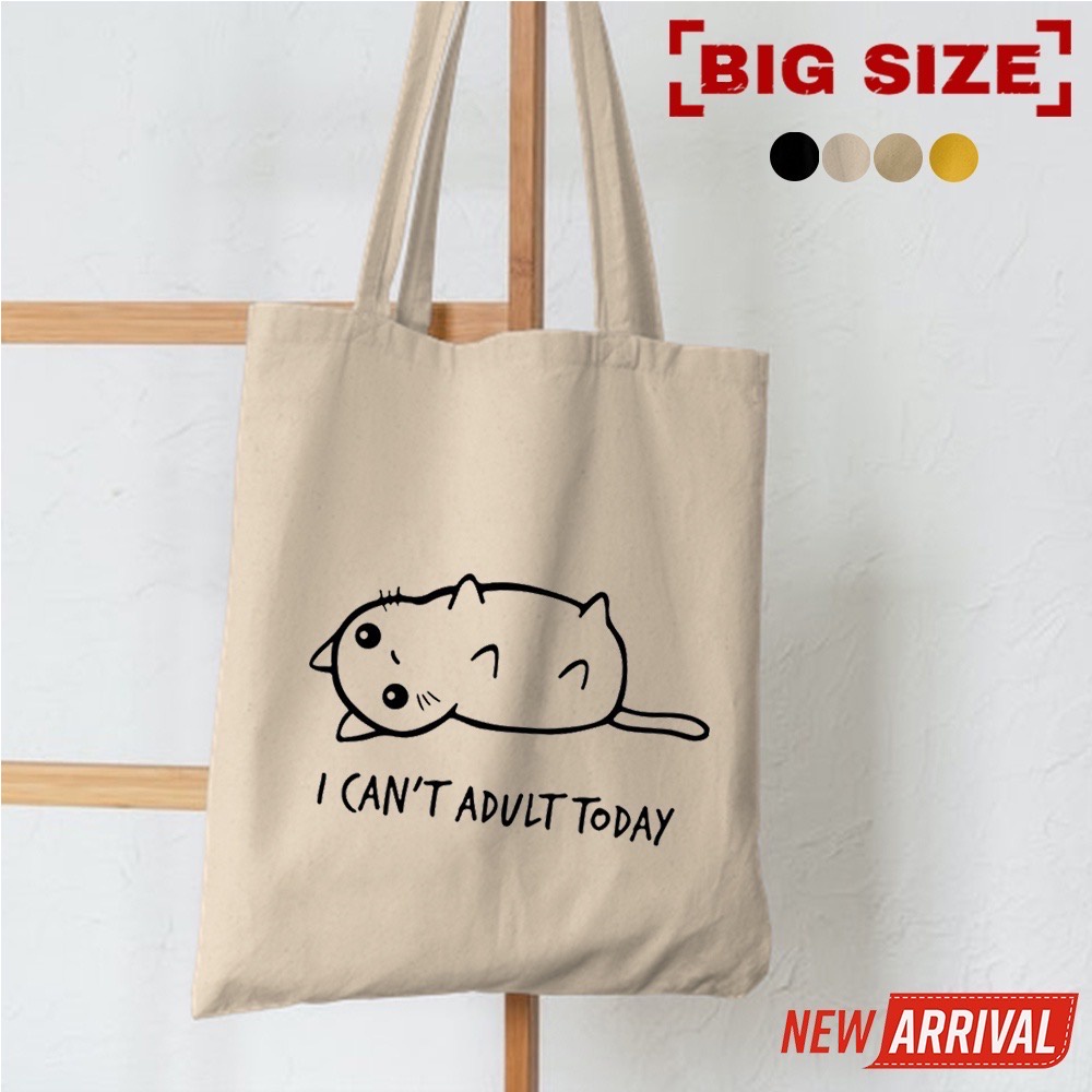 SPESIAL PROMO 7.7 - [RESLETING] TOTE BAG MUAT LAPTOP UKURAN 35X40 CM BIGSIZE BAHAN KANVAS TEBAL - TOTE BAG KULIAH / TOTE BAG MAHASISWA / TOTE BAG KAMPUS / TOTE BAG KUCING LUCU