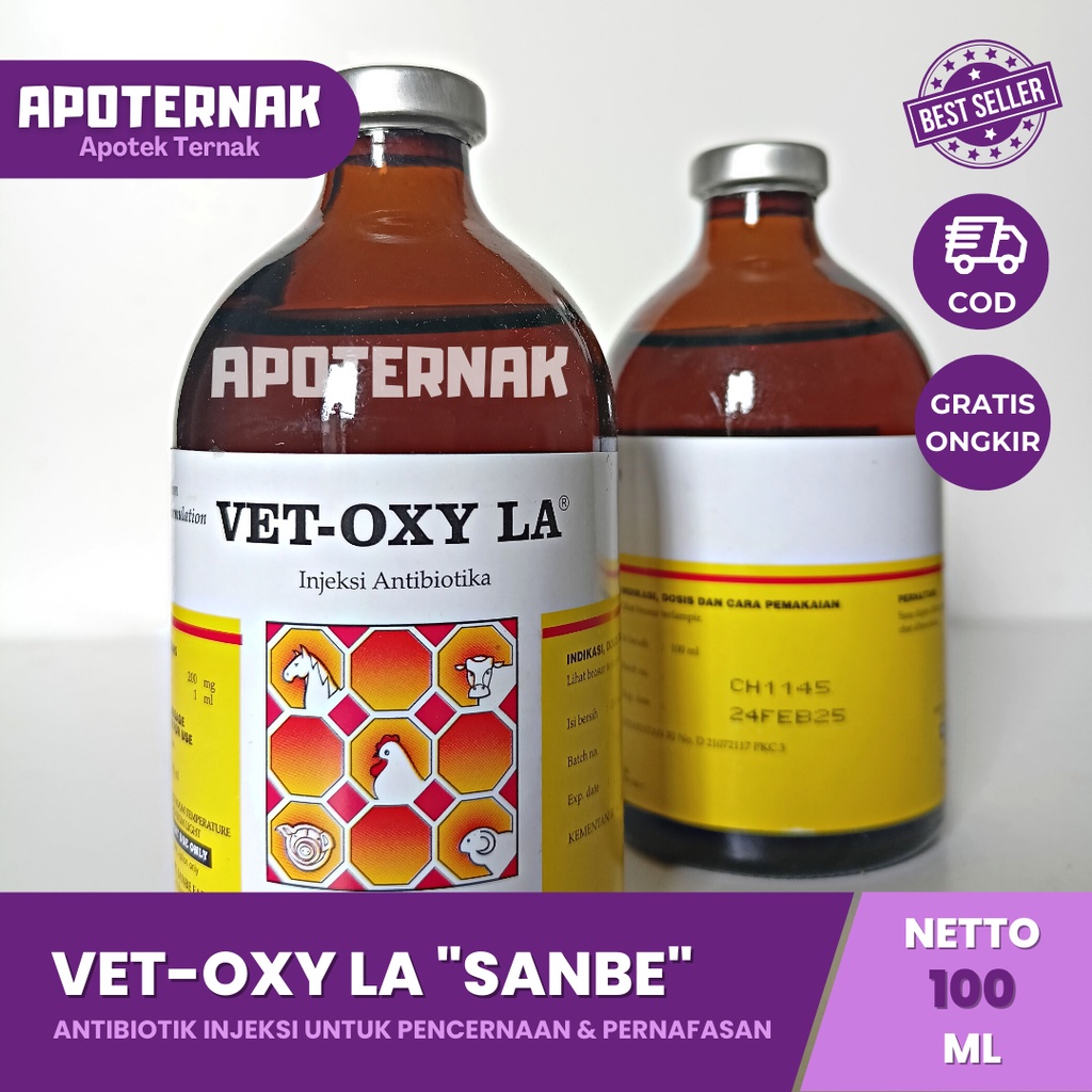 VET OXY LA 50ml VET OXY LA 100ml | Obat Antibiotik Hewan Long Acting LA Untuk Pencernaan dan Pernafasan | SANBE