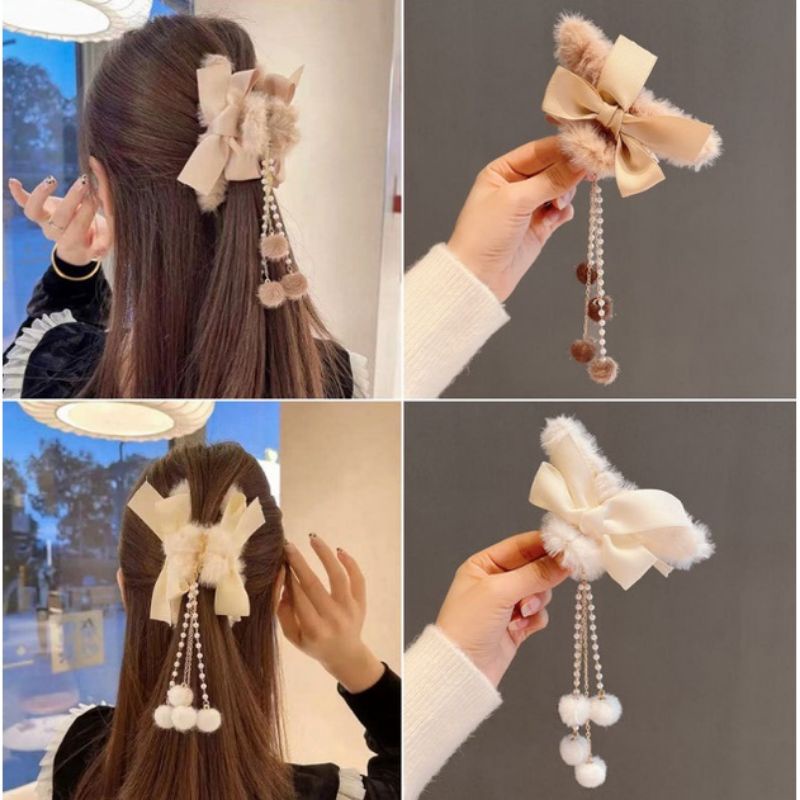 jepit jedai bulu pita pompom tassel korean style