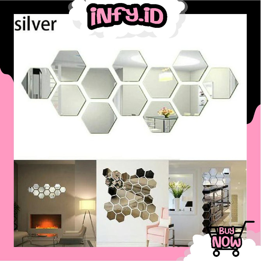 INFY - 1PC Stiker Cermin Dinding Anti Pecah Segi Enam Tempel Sticker Kaca Hexagonal Mirror Wall Decoration Sticker Acrylic Cermin Kaca Tempel Dekorasi Toilet Kamar Mandi Murah Import R215