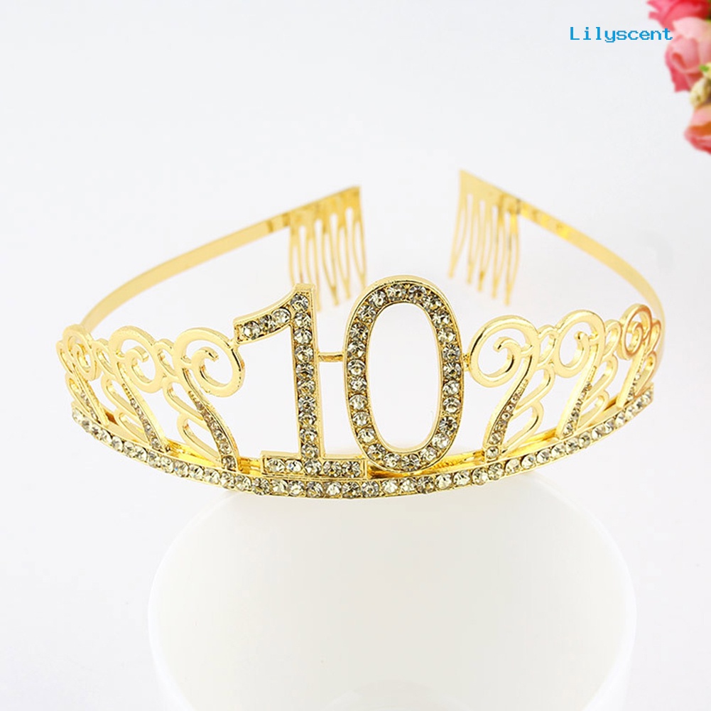 [LS]10 /18 /21/30 /40 /50 Tiara Pesta Ulang Tahun Berlian Imitasi Headdress Hair Loop Mahkota Dekor