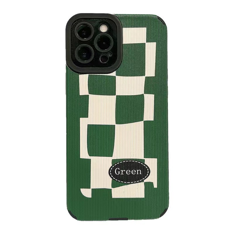 Ins Fresh Green Grid Cocok Untuk Iphone14 14pro 14Plus 14prm Iphone13 13prm iPhone 11 7Plus 8Plus Xr XS 12 Pro Max Empat Sudut Casing Ponsel Tahan Guncangan