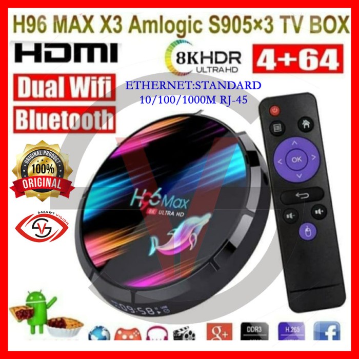 H96 Max X3 4GB/64GB Android 9.0 WiFi dual band Tv Box Amlogic S905X3 CUCI GUDANG