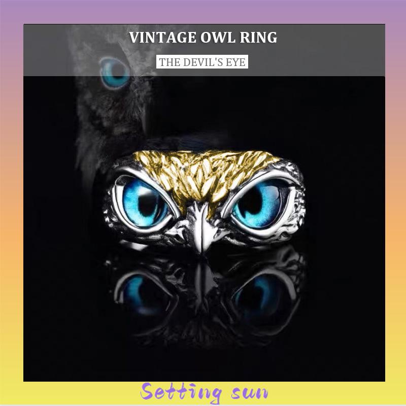 Cincin Retro Mata Burung Hantu Kepribadian Warna Aksesoris Cincin yang Dapat Disesuaikan TN