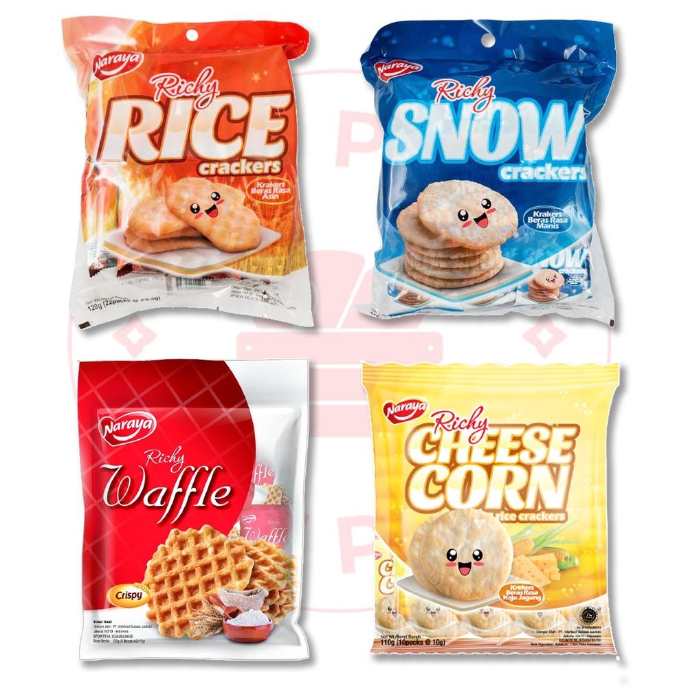 

[KODE PRODUK LVMQK8479] NARAYA - SEMUA VARIAN RICHY CRACKERS WAFFLES -120 GR (CHEESE CORN/ EGG BUTTER/ RICE/ SNOW)