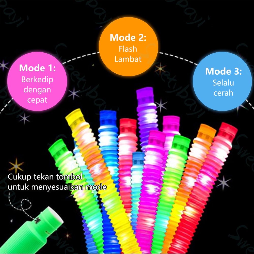Sweetybayi Mainan light up pop pipes Pop tubes led Pop tubes fidget sensory toys warna acak