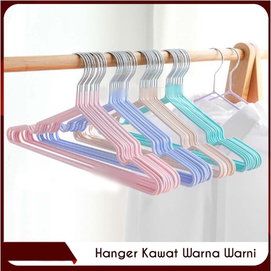 ❤ IJN ❤ Gantungan Baju Kawat Hanger Jemuran Pakaian Anti Karat Kualitas Impor Warna Warni Kuat Tebal Premium