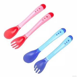 Peralatan MPASI Spoon And Fork Baby / Sendok Garpu Makan Bayi Sensor Suhu Panas / Silikon Temperature Baby Balita Anak Kids Newborn [MF]