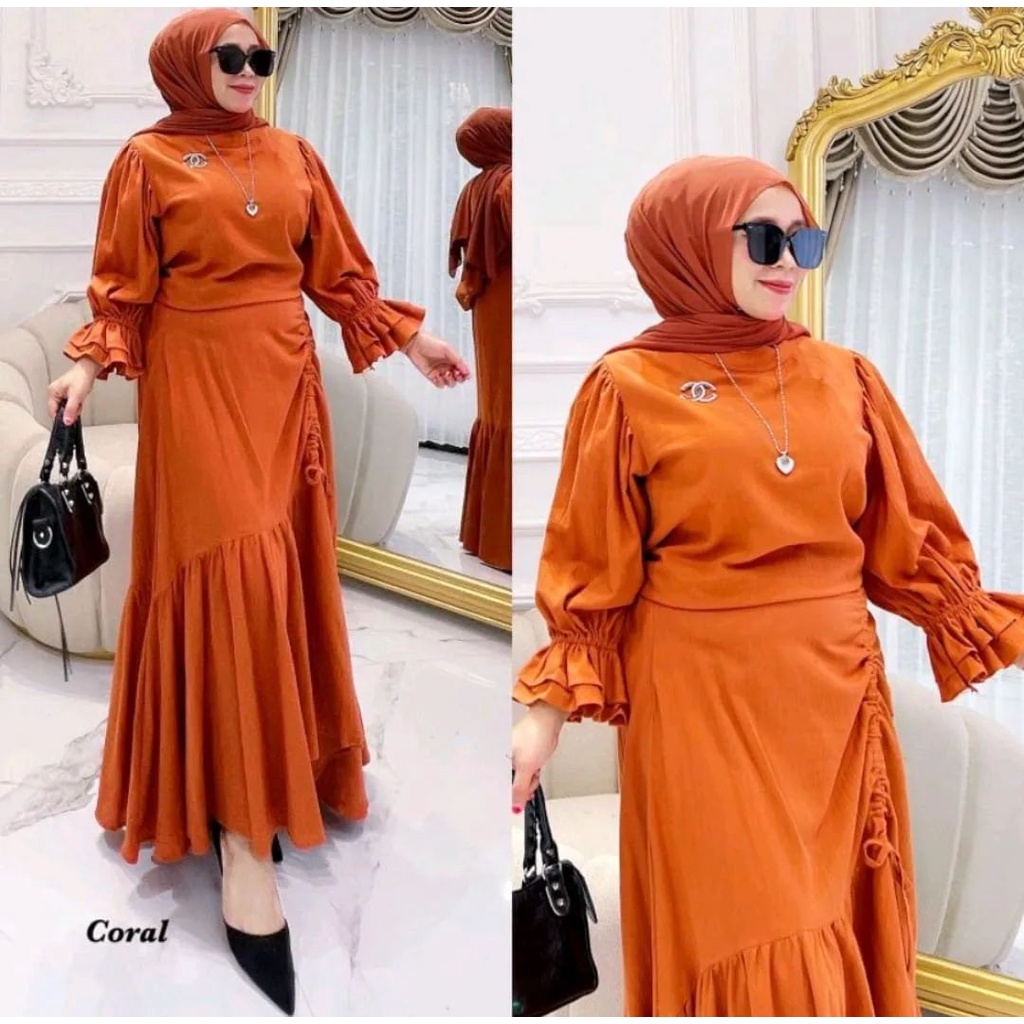 DIANA SET ROK BL BAHAN CRINKLE AIRFLOW PREMIUM UKURAN M L XL SETELAN WANITA TERBARU 2023 KEKINIAN SIMPLE BAJU SET WANITA CASUAL LENGAN PANJANG JUMBO ONE SET WANITA MUSLIM FASHION TERBARU