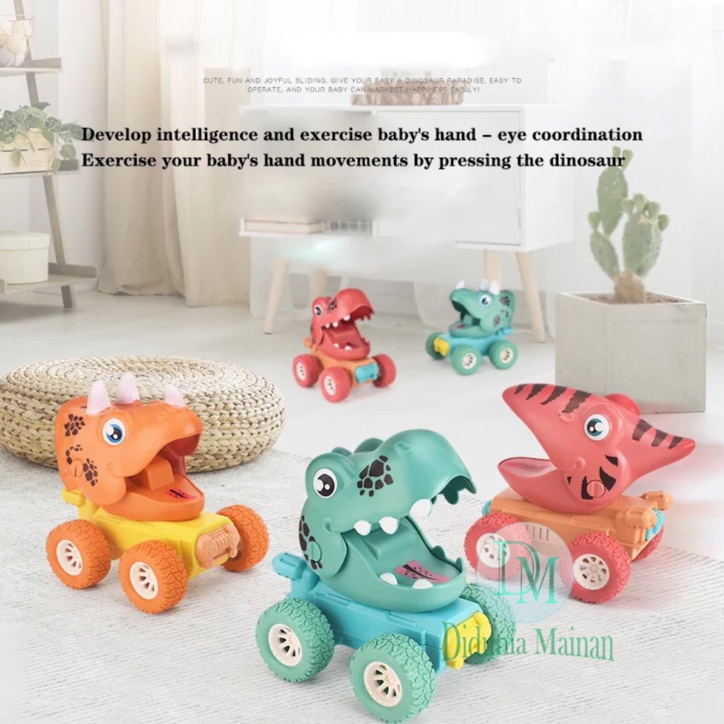 Mainan dino mobil mobilan anak tekan jalan figure dinosaurus car jeep dinosaurs press and go