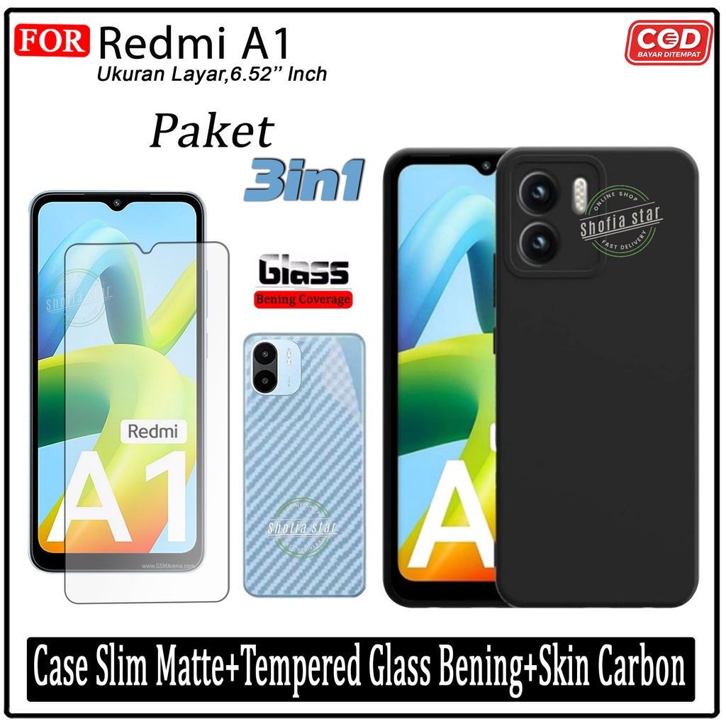 PAKET 3IN1 Case Redmi A1 2022 10C 10A Softcase Slim Black Premium Protect Casing