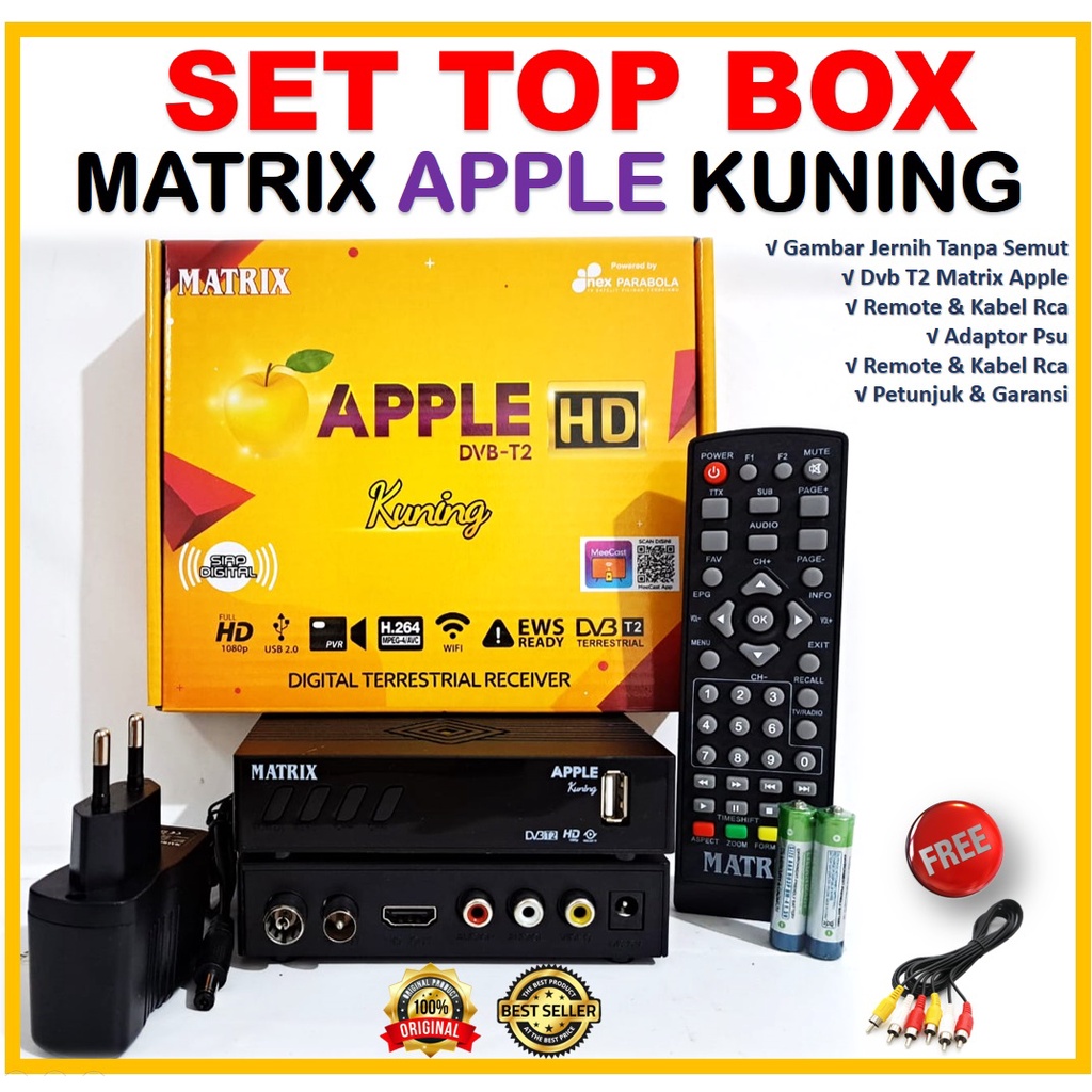 Set Top Box Matrix Apple KUNING DVB T2 Setopbox Digital TV Receiver Digital (K U N I N G)