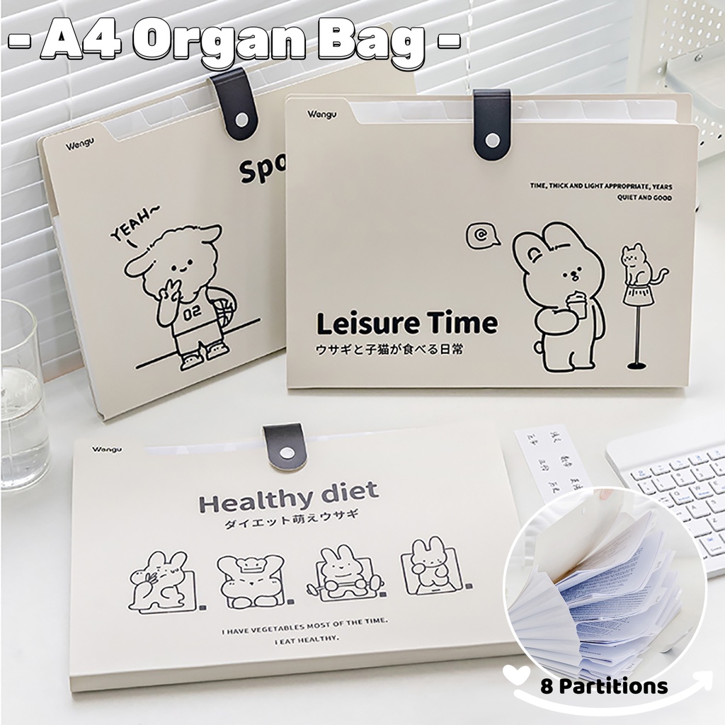 A4 File Folder File Multi-layer Waterproof Storage Bag Tas Penyimpanan Kertas Data Dengan Stiker 8sekat Portable Organ Bag Perlengkapan Kantor Sekolah Alat Tulis