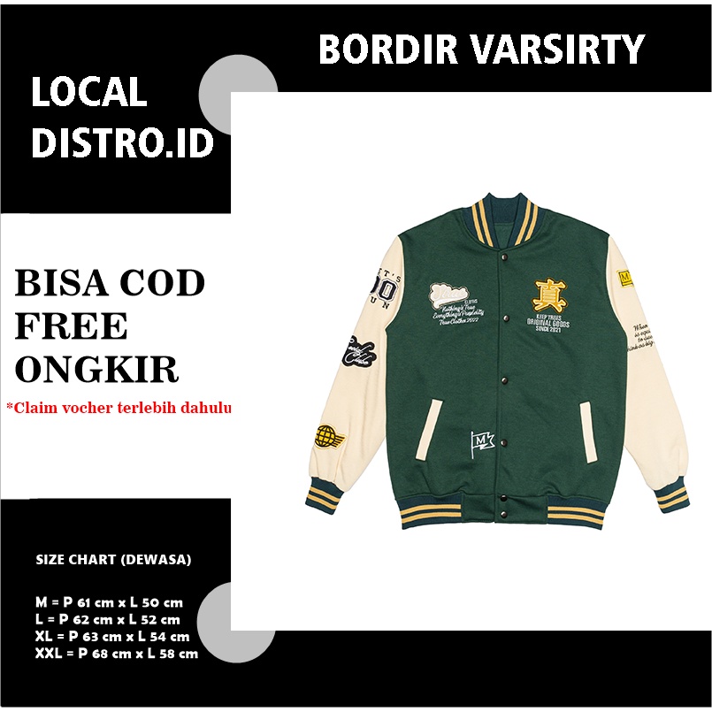 (BORDIR) VARSITY HITAM PRIA WANITA UNISEX LOCAL M-XXL