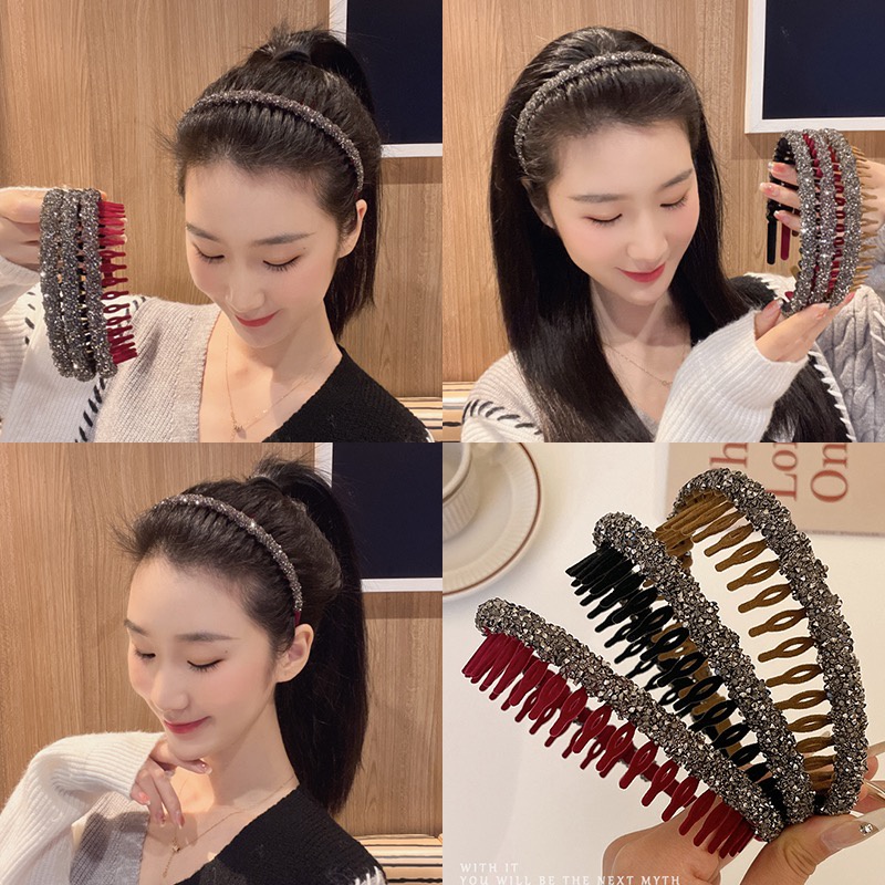 Korea Berlian Imitasi Bergigi Bando Kepang Rambut Klip Gadis Jepit Rambut Klip Samping Wanita Aksesoris Rambut