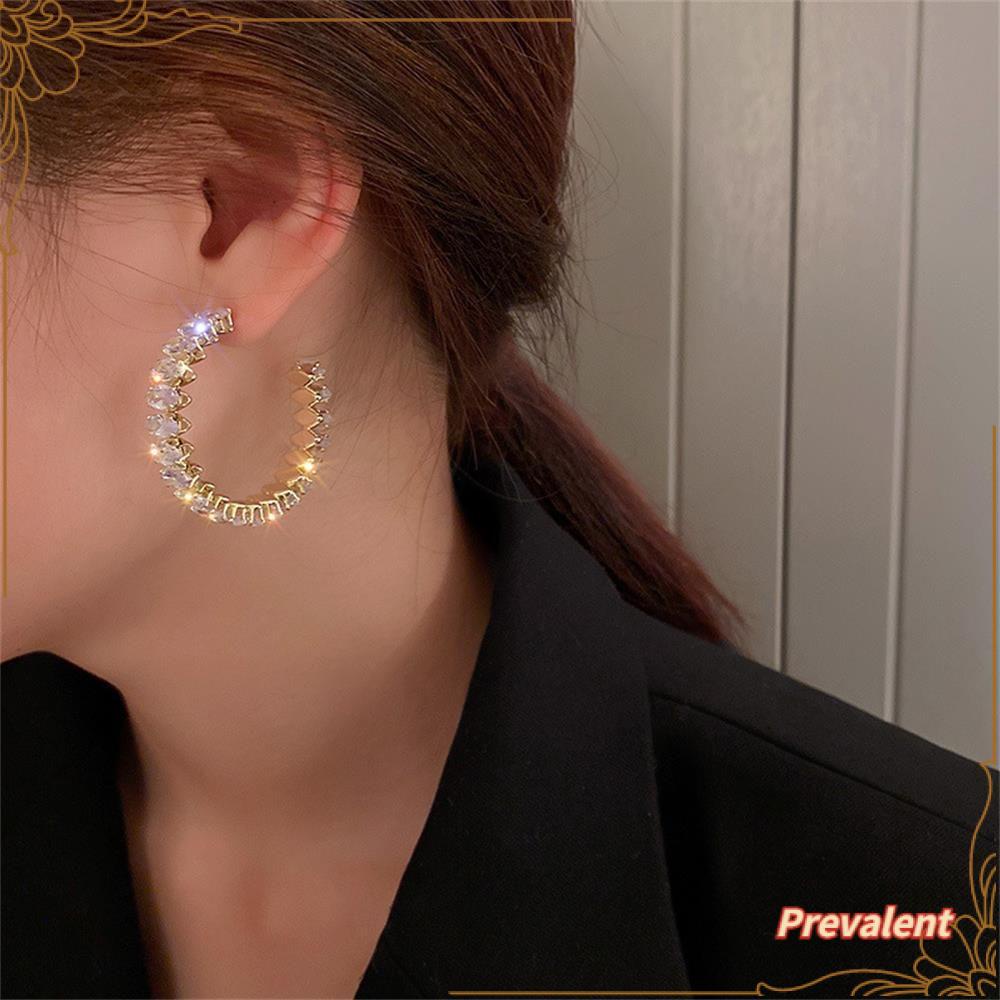 Preva C Shaped Earrings Pesta Trendi Baru Warna Hijau Perhiasan Fashion Anting Zirkon