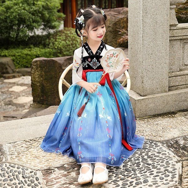Promo Dress Anak Cewek Cheongsam Black Blue Bordir Hanbok Dress Import