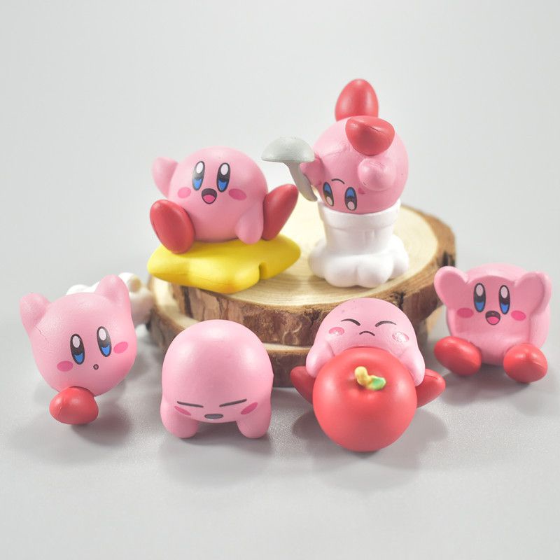 Figure Kirby Mobil 6pcs Mini Set Boneka Ornamen Anime Hadiah Model Baking Kue