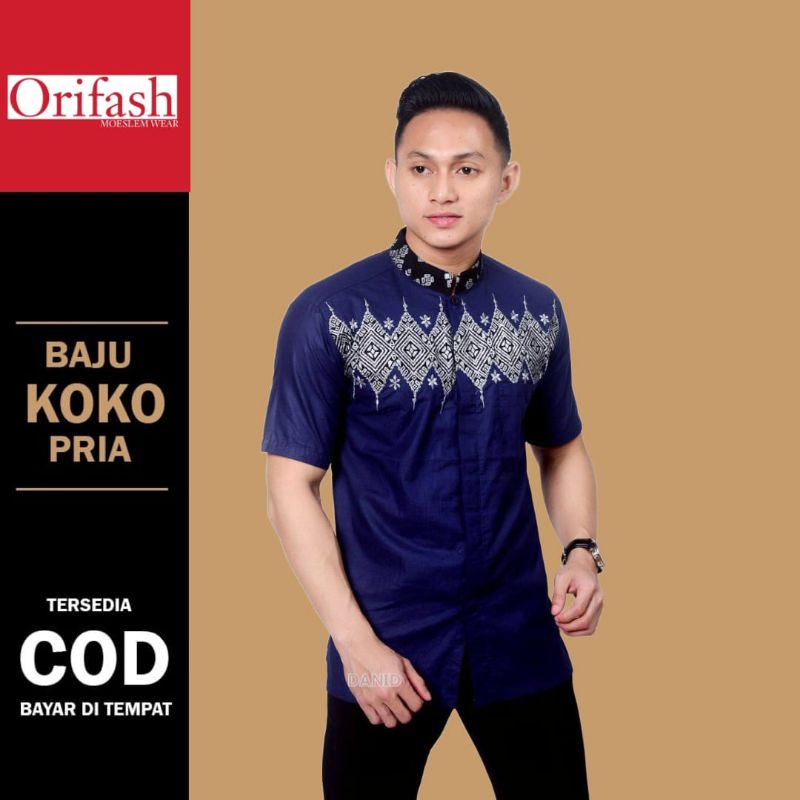 KOKO PRIA LENGAN PENDEK MODEL BORDIR KOMBINASI MIX BATIK BAJU MUSLIM PRIA DEWASA BERBAGAI MACAM WARNA