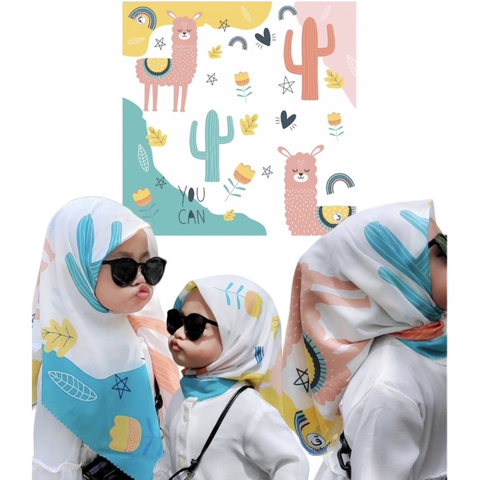 VOAL PRINTING INSTANT ANAK MOTIF ALPACA RAINBOW / HIJAB INSTANT ANAK MOTIF LUCU / HIJAB ANAK PRINTING / HIJAB INSTANT ANAK