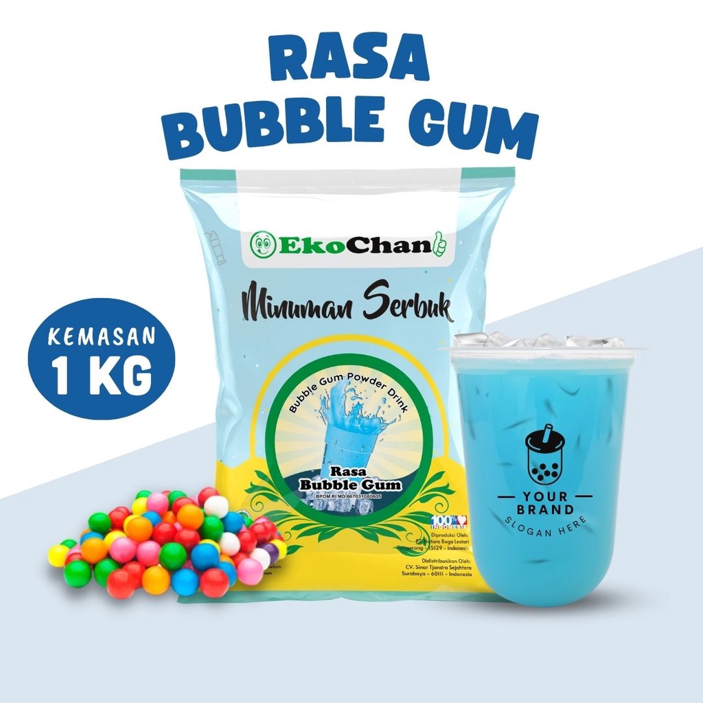 Bubuk Minuman Rasa Bubble Gum 1 kg EkoChan/Serbuk Minuman Instan Permen Karet Aneka Rasa/ Powder Drink Milkshake / Pusat bumbu