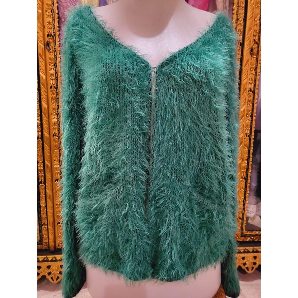 Cardi Fuzzy / Cardigan Bulu Hijau