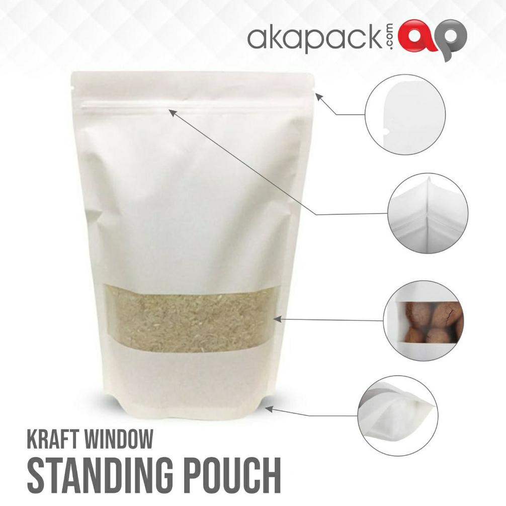 

[BAYAR DITEMPAT] Spkp 18x25 kemasan standing pouch Kraft putih + zipper isi 100pc